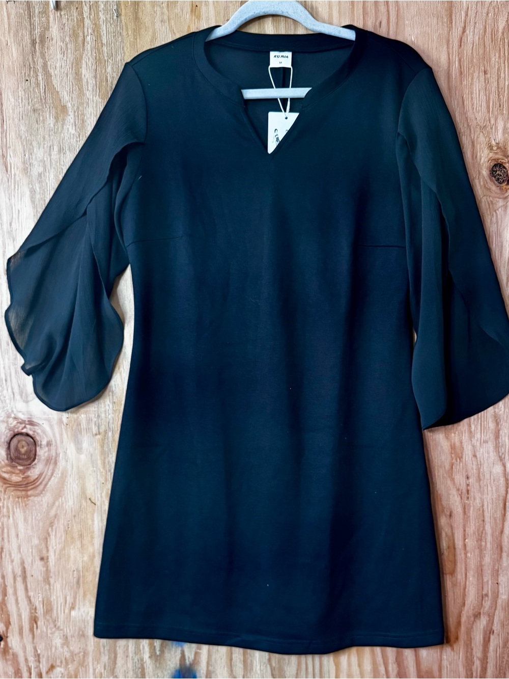 Rumia Black Flutter Sleeve Shift Dress Size M NWT